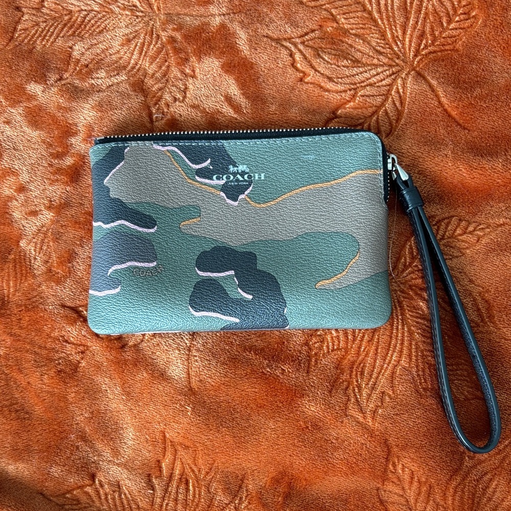 Coach Camouflage Wristlet in Green and Black